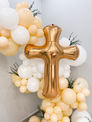 Bapstism Balloon Intallation with Golden Cross