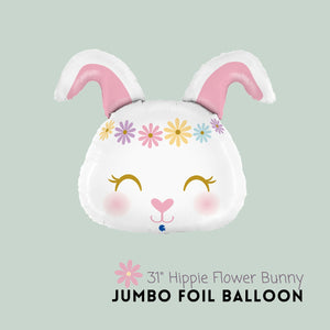 Jumbo Hippie Flower Bunny Foil Balloon 31" - Easter Cute Bunny Party Decorations Supplies
