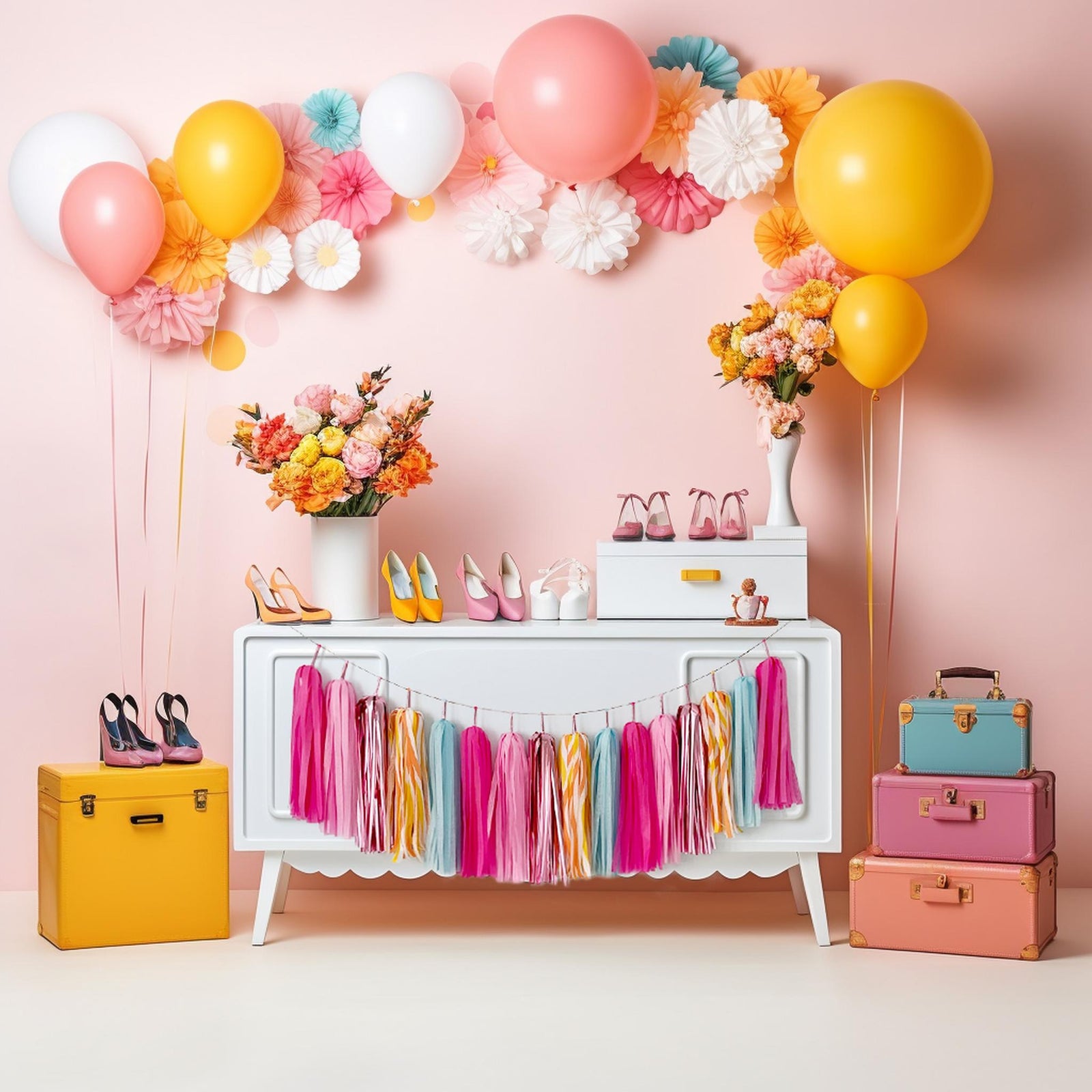 Dollhouse Delight Tassel Garland - Girls Dolls Toys Movie Inspired Pink and Blue Party Paper Banner Bunting Streamers Backdrop