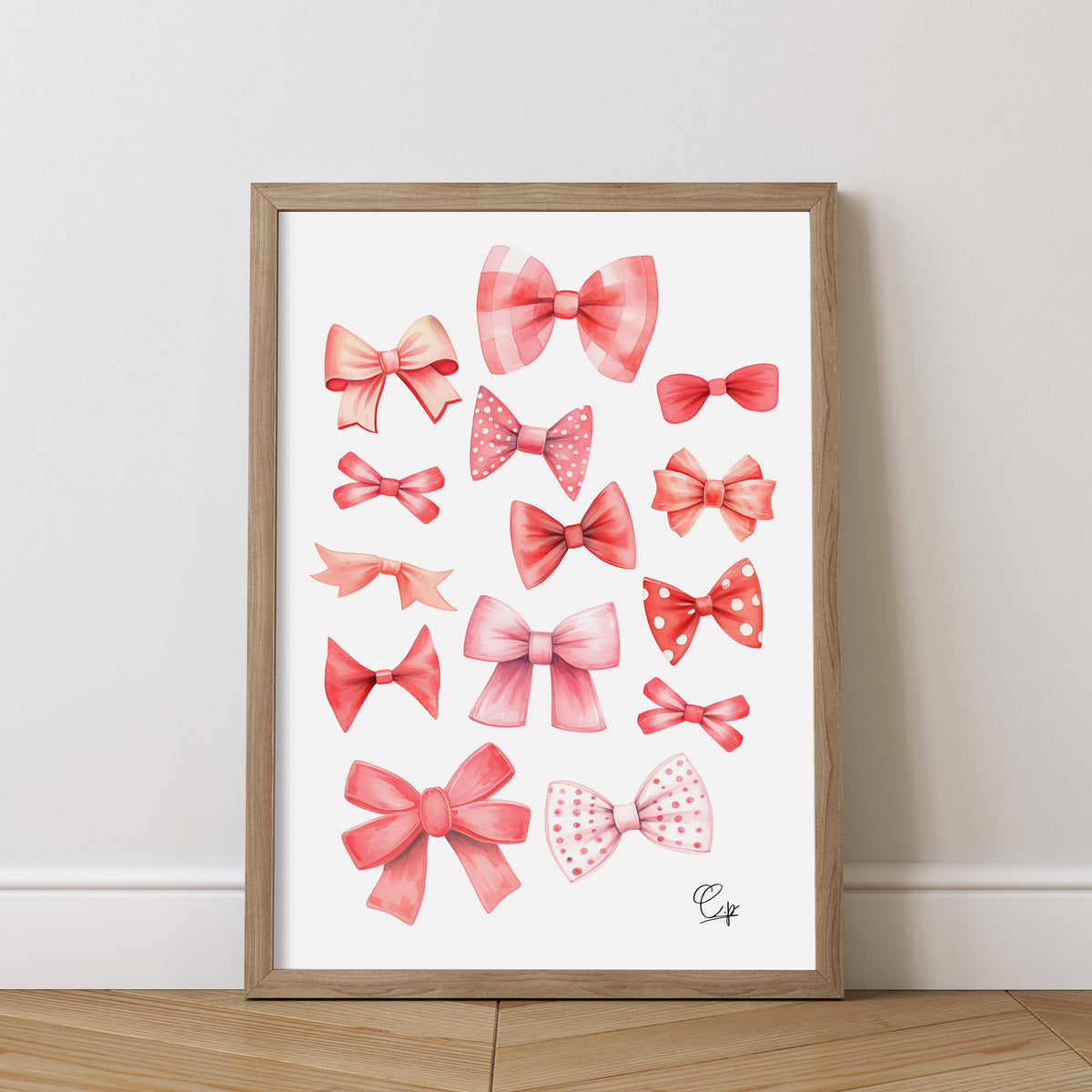 Pink and Red Bows Digital Print [Coquette Room wall Art]