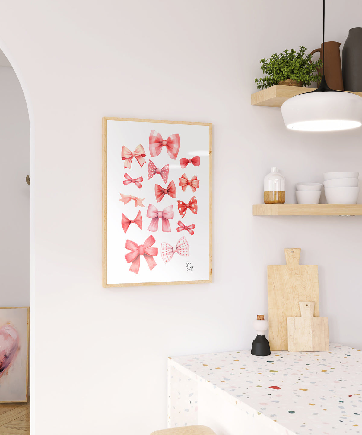 Pink and Red Bows Digital Print [Coquette Room wall Art]