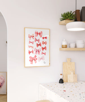 Pink and Red Bows Digital Print [Coquette Room wall Art]