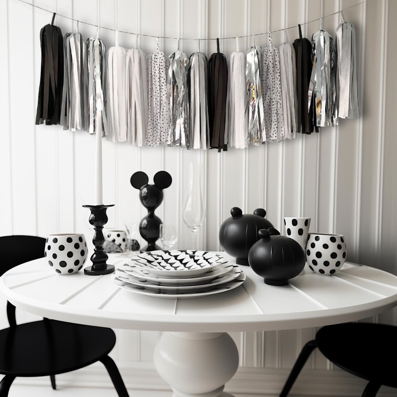 Cutie Black Tassel Garland - Vintage Cartoon Mouse Birthday, Graduation Party Decor, Little Man birthday, Men's Birthday, Gatsby Themed Party