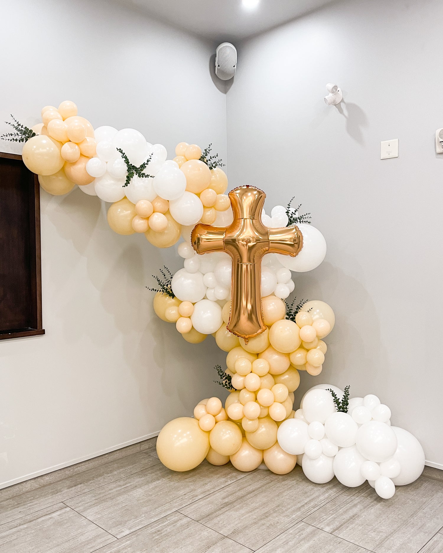 Bapstism Balloon Intallation with Golden Cross