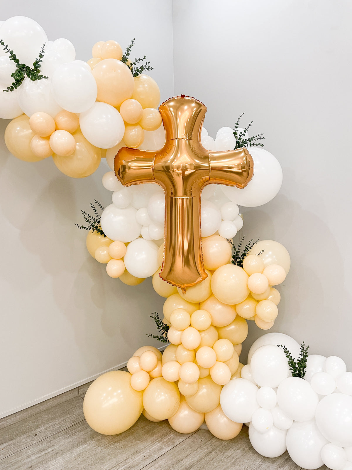 Bapstism Balloon Intallation with Golden Cross