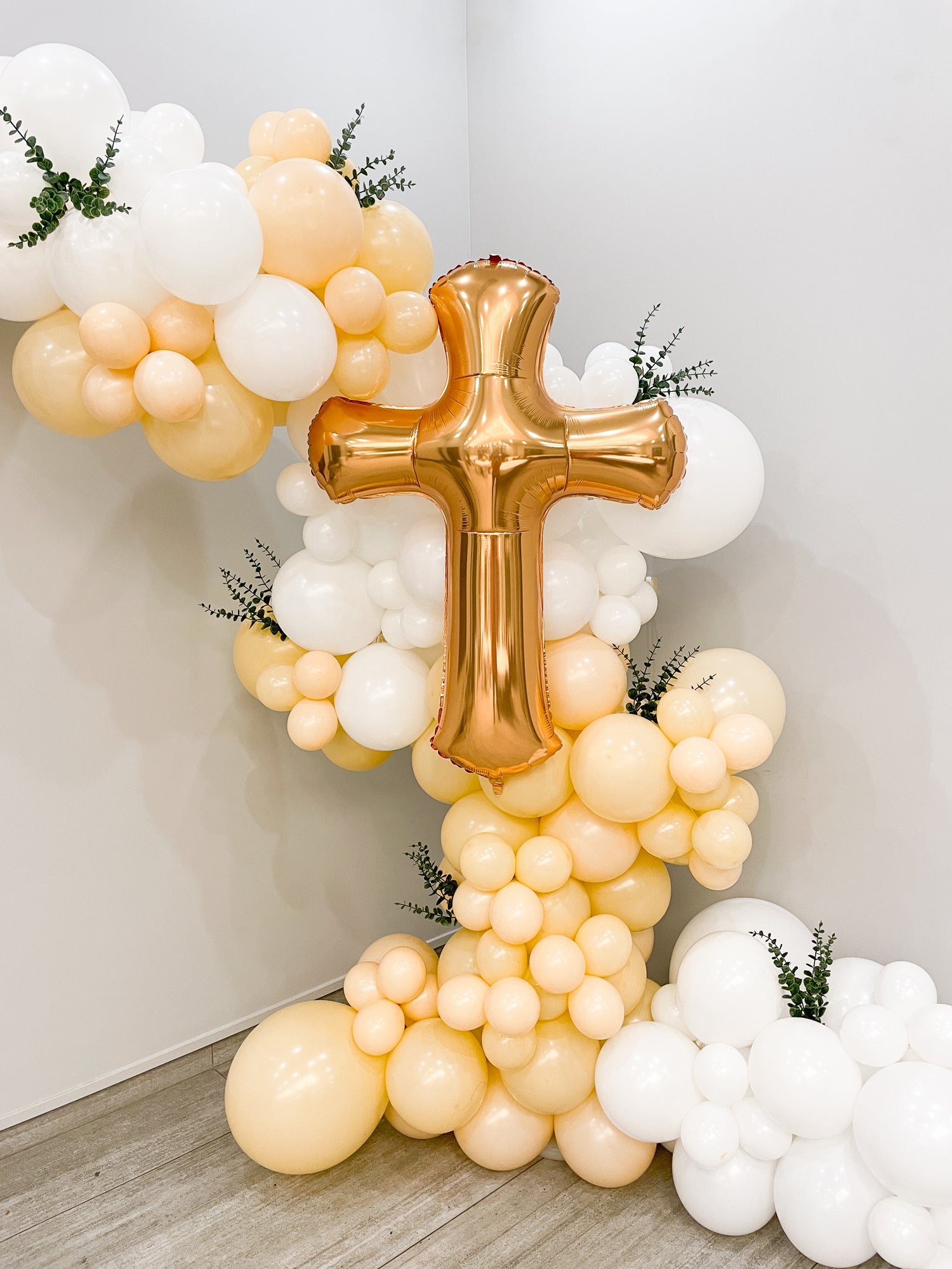 Bapstism Balloon Intallation with Golden Cross