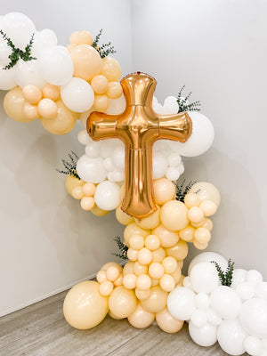 Bapstism Balloon Intallation with Golden Cross
