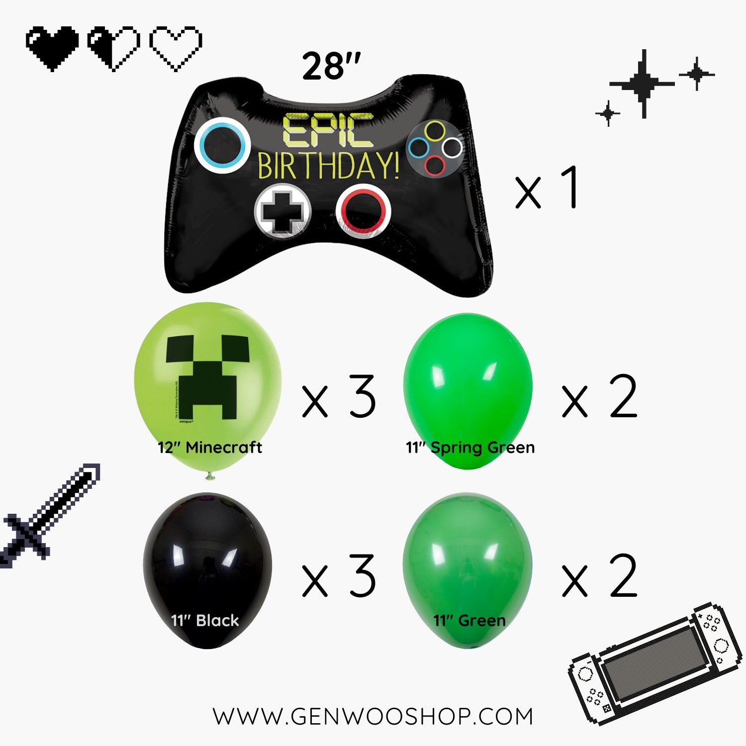 Epic Video Game Birthday Balloon Bouquet - Gamer Teen Boys Birthday Party Decorations - Ottawa Helium Balloons 