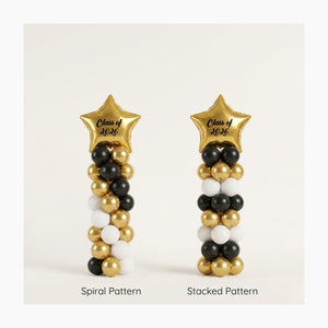 Golden Star Graduation Balloon Columns with Decal Class of 2026 in gold, black, and white with pattern options.