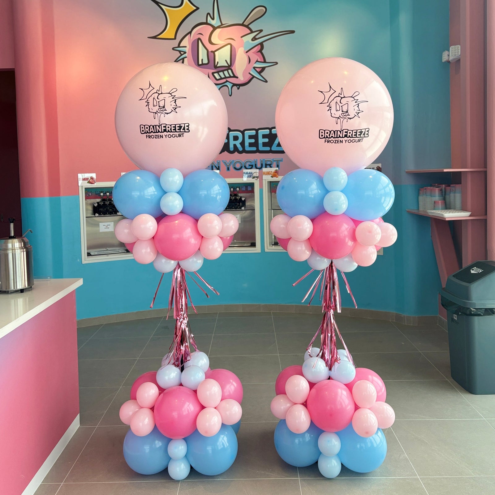 Pink and Blue Balloon Columns for Business Grand Openings