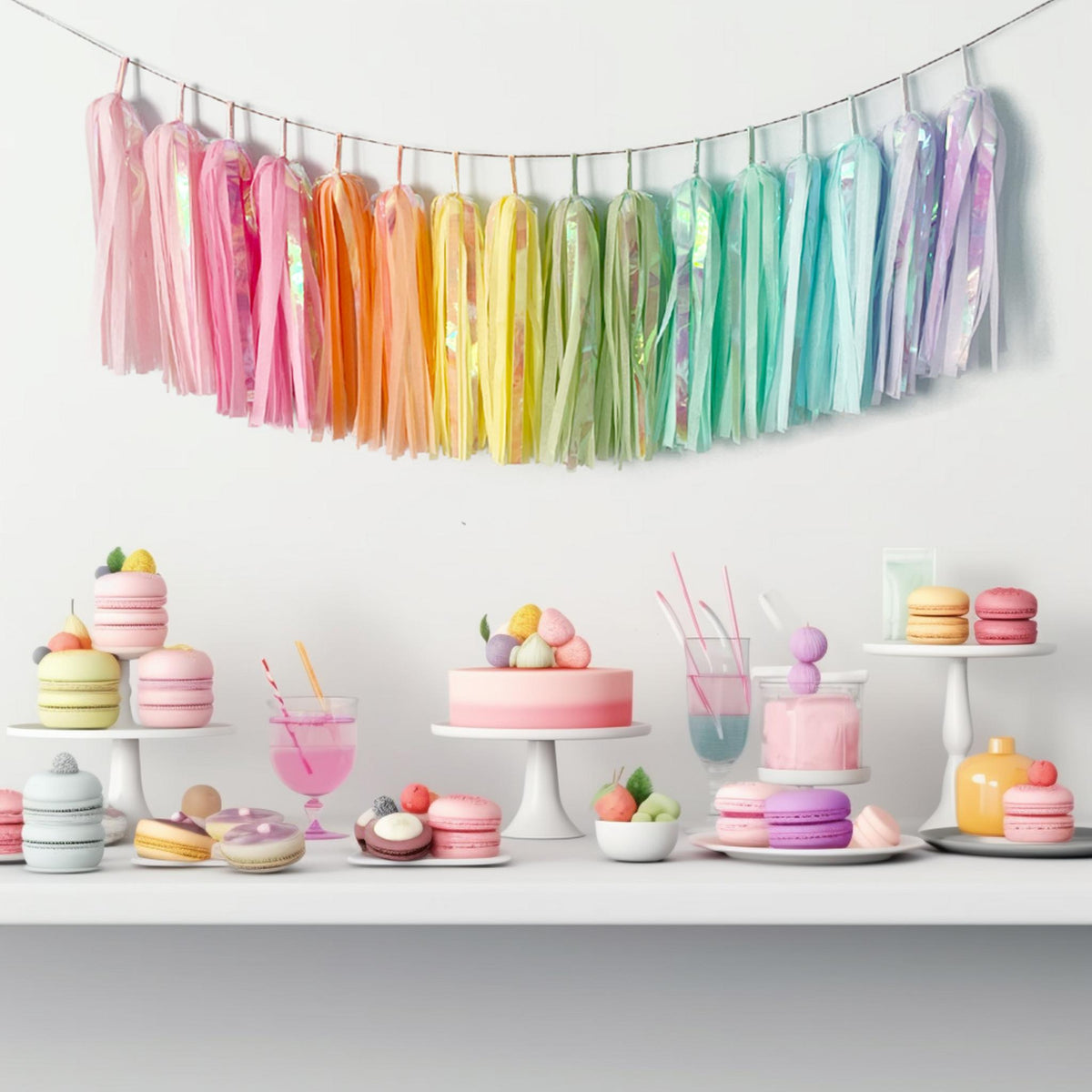 Iridescent Pastel Rainbow Tassel Garland - Rainbow Birthday Party Decorations