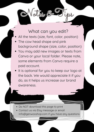 Editable Digital Moo Moo Cowgirl Birthday Party Invitation
