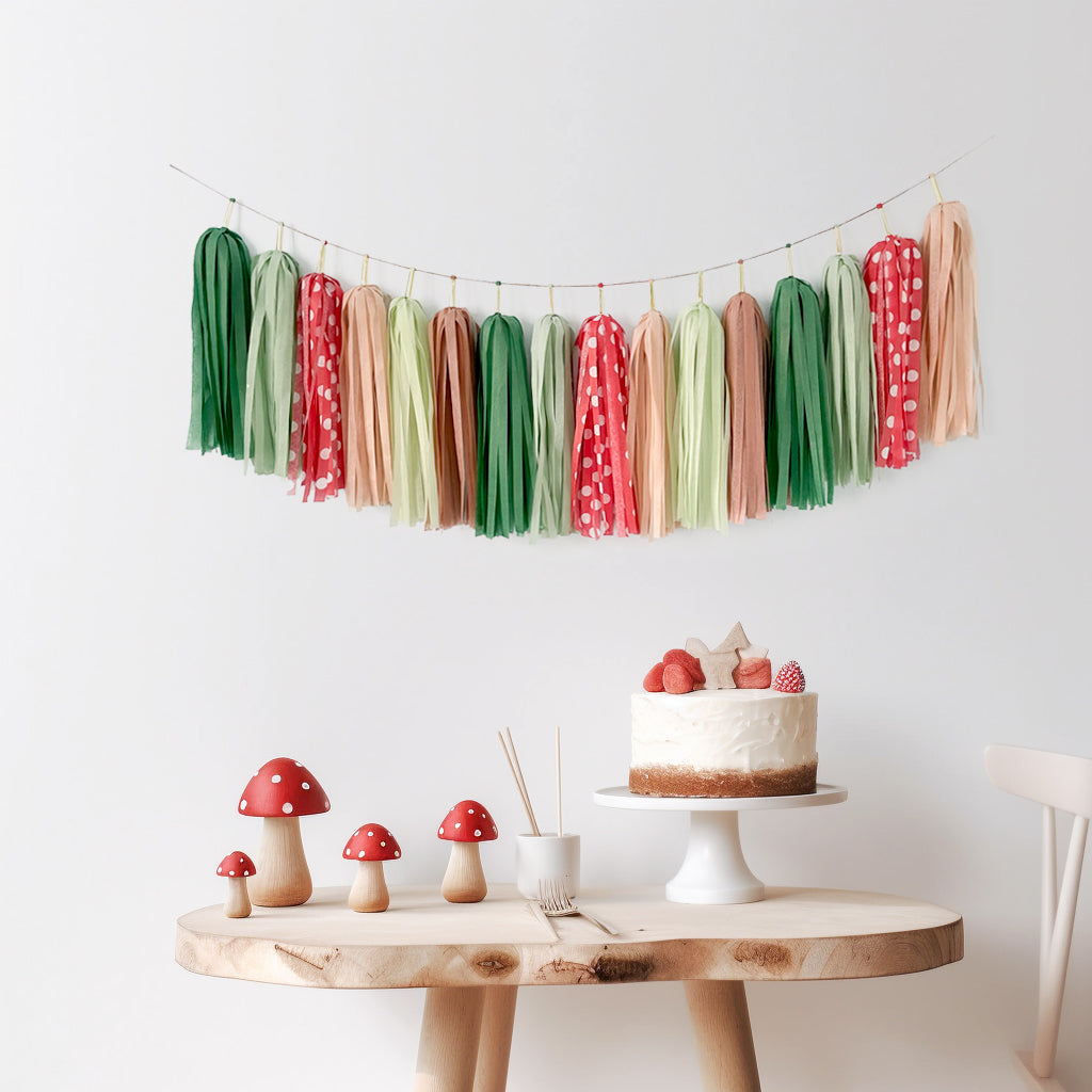 Mushroom Forest Tassel Garland - Mushroom Woodland Fairy Garden Birthday Party and Baby Shower Decorations