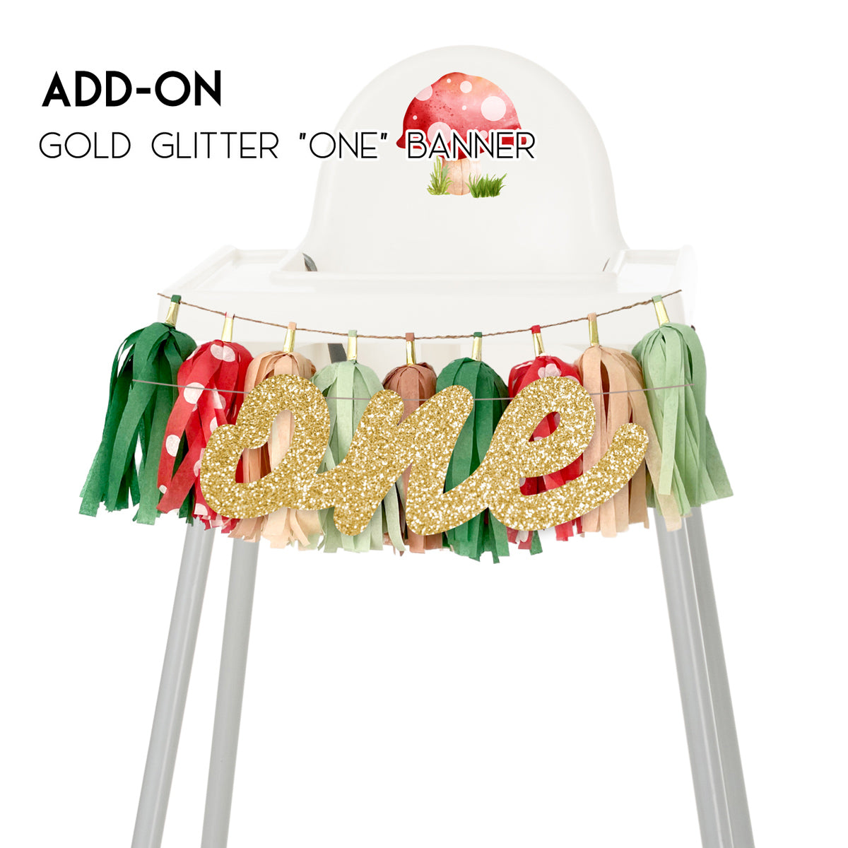 Mushroom Forest High Chair Garland - Enchanted Woodland Fairy 1st Birthday Cake Smash Decorations