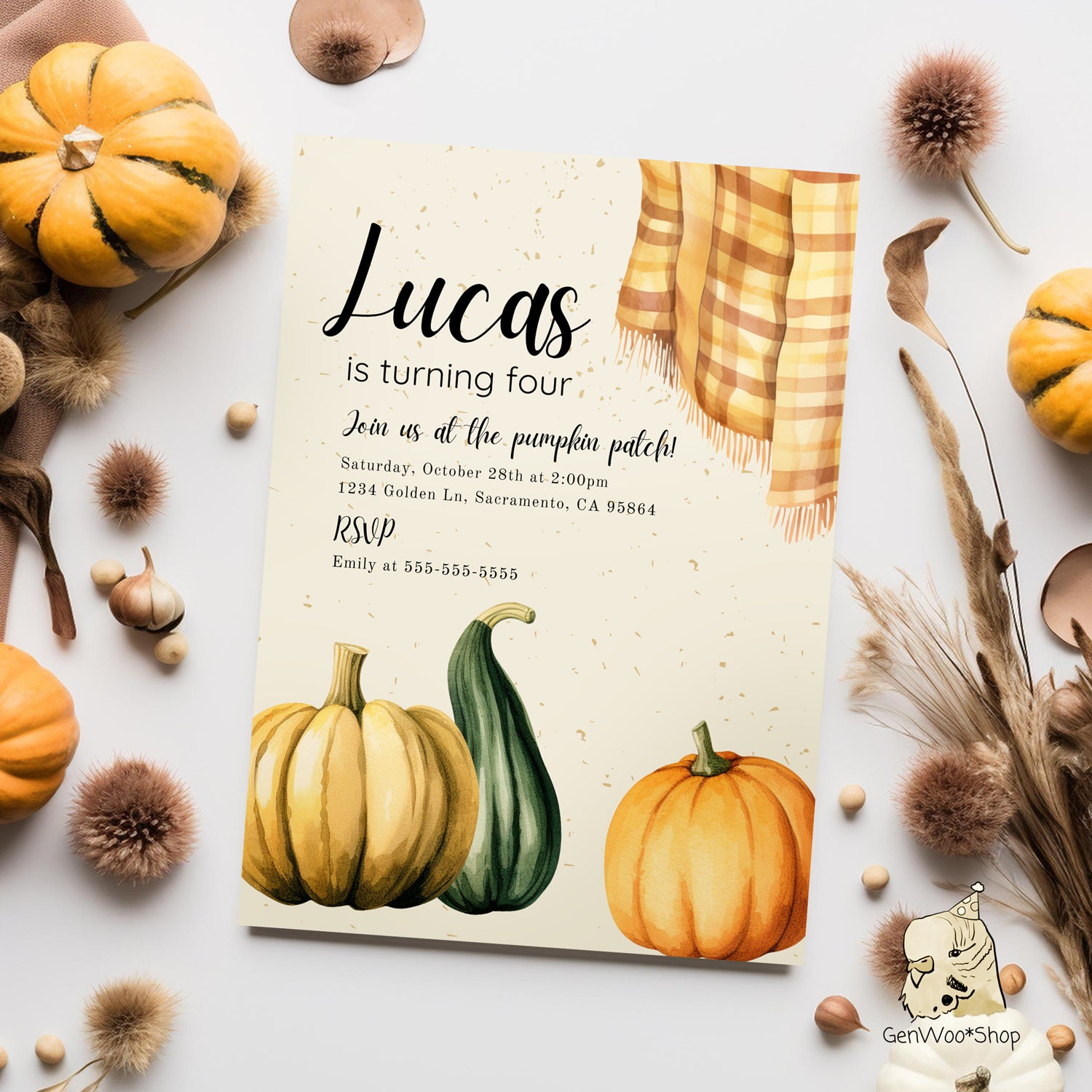 Editable Digital Pumpkins Harvest Birthday Party Invitation - Canva Template Instant Download
