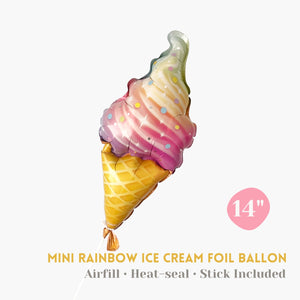 Air-fill Rainbow Swirl Ice Cream Foil Balloon 14" [Heat-sealing] - Summer Kids Birthday Party Decoration - Party Favor Photo Prop Table Centerpiece Balloon Wand