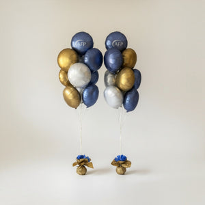 Foil Rond Balloon Bouquets in Gold, Blue and White