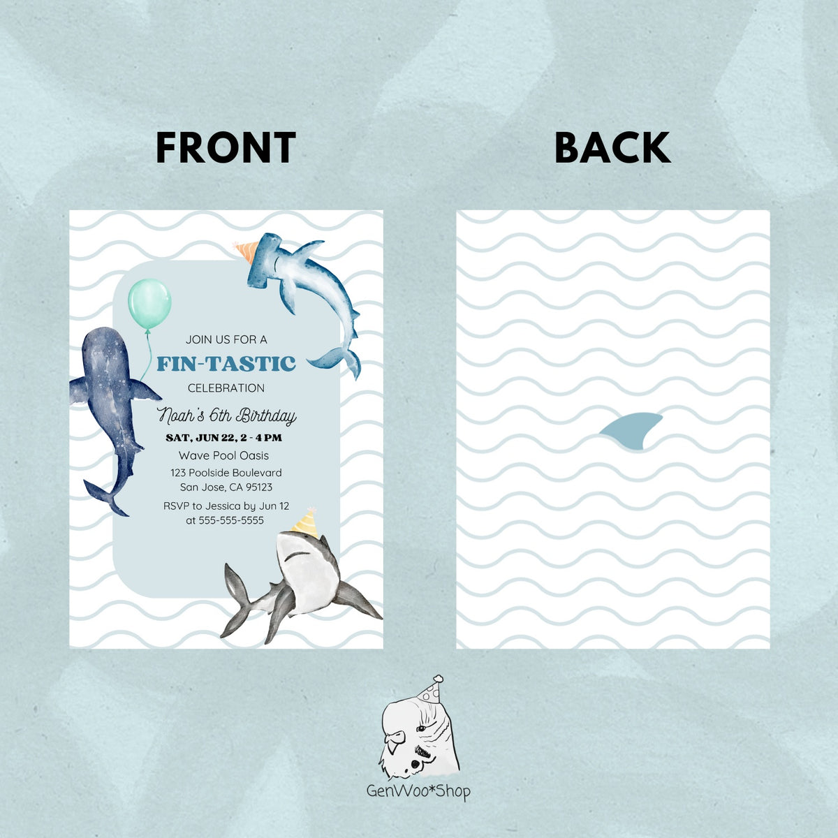Editable Shark Fintastic Birthday Party Invitation - Boy Ocean Under the Sea Party