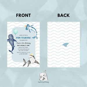 Editable Shark Fintastic Birthday Party Invitation - Boy Ocean Under the Sea Party