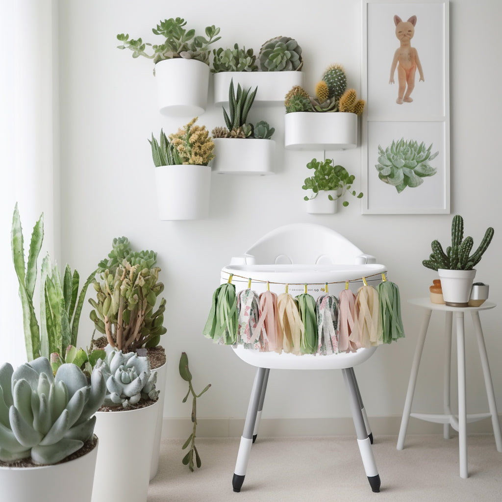 Succulents High Chair Garland, Boho Desert Garden First Birthday High Chair Banner, Bohemian Botanical Cactus Cake Smash Decorations