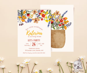 Editable Digital Wildflowers Birthday Party Invitation - Wildflowers Floral Garden Birthday Party Printable