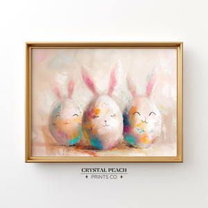 Easter Bunny Eggs Digital Print - Easter Kitchen Decors - Kids Room Wall Art - Cute Eggs Painting for Playroom
