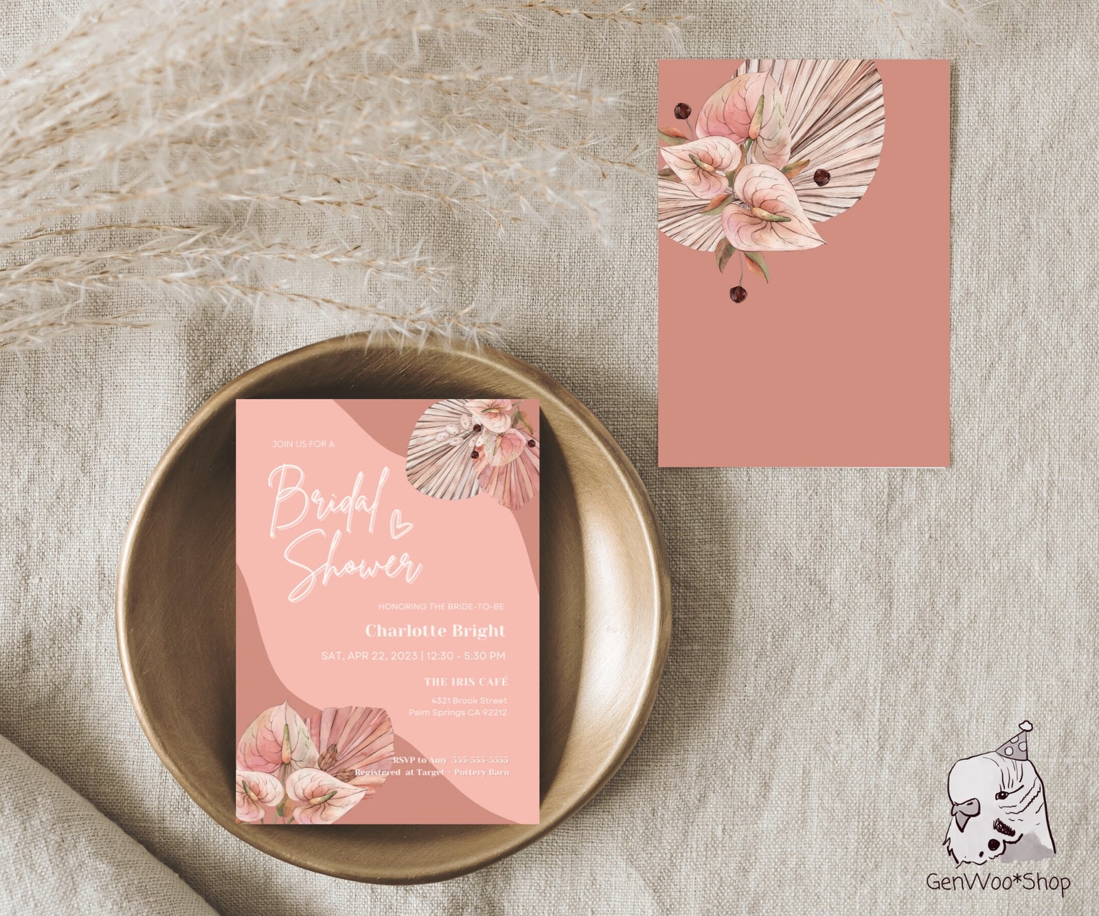 Digital Bohemian Bridal Shower Invitation Canva Template - Edit & Download
