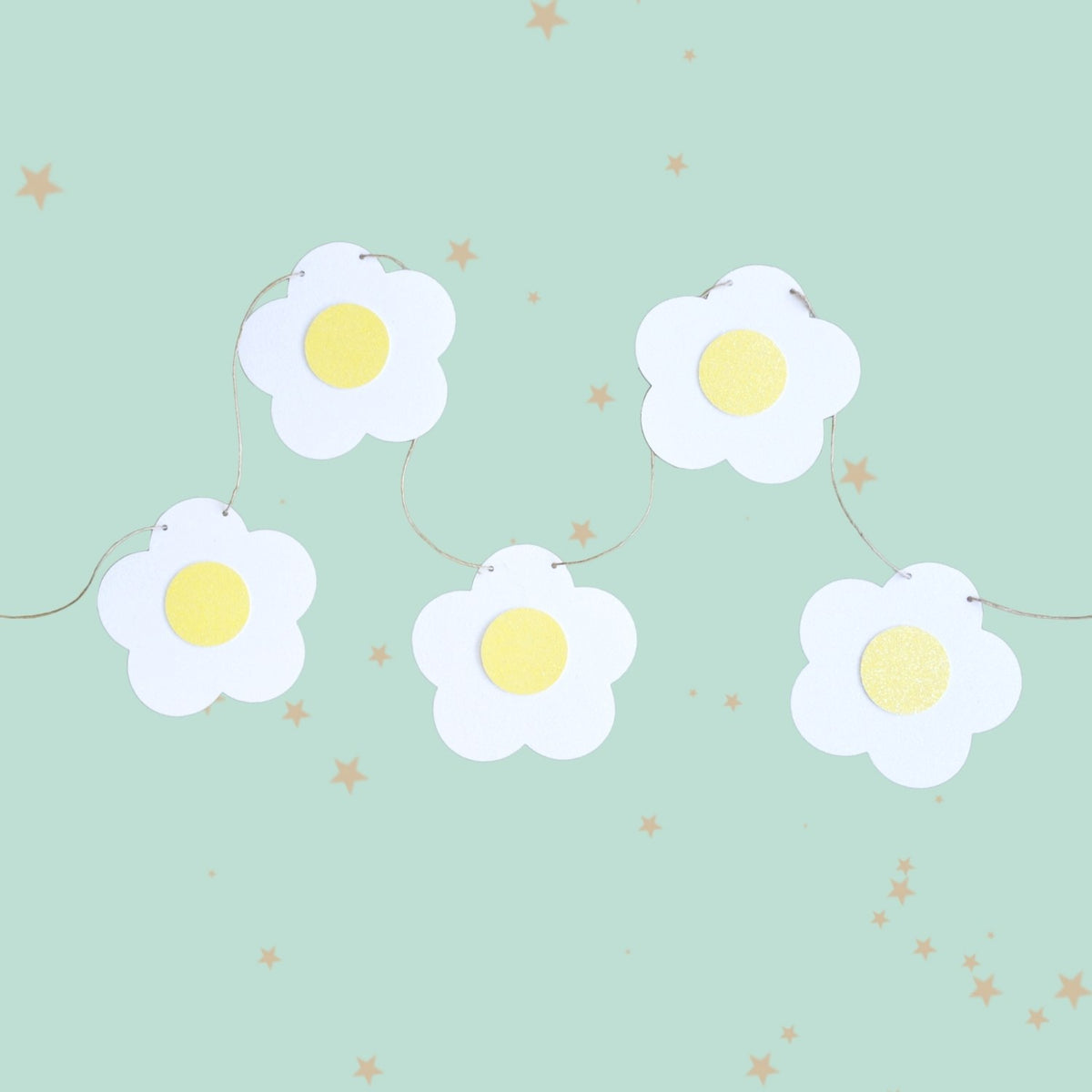 Groovy White Glitter Daisy Banner