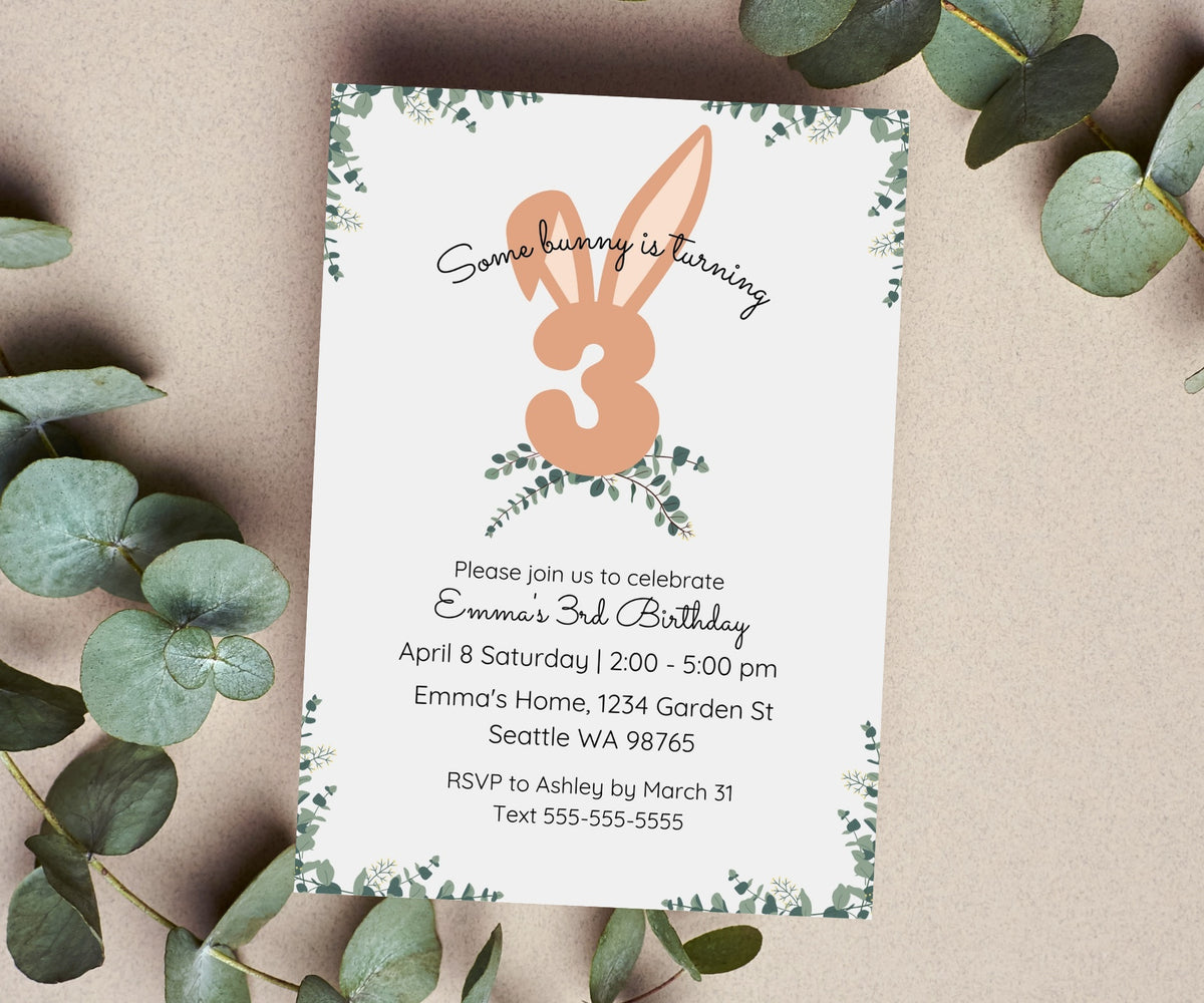 Editable Digital Easter Bunny Birthday Invitation
