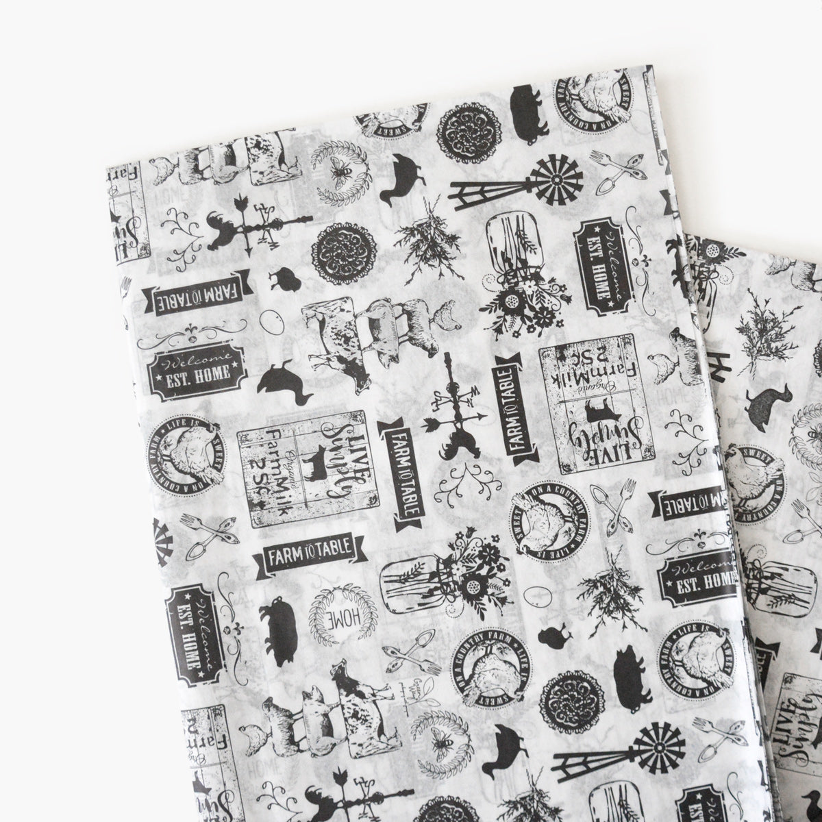 Rustic Farmhouse Illustrations Tissue Paper - Holiday Gift Wrapping & Christmas DIY Projects Supplies