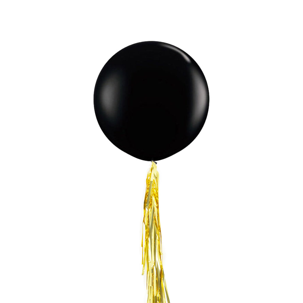 Jumbo Black Balloon with Gold Fringe Tail