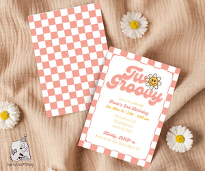 Editable Digital Two Groovy 2nd Birthday Party Invitation Canva Template