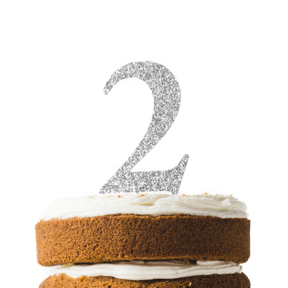 Silver Glitter Number 2 Cake Topper