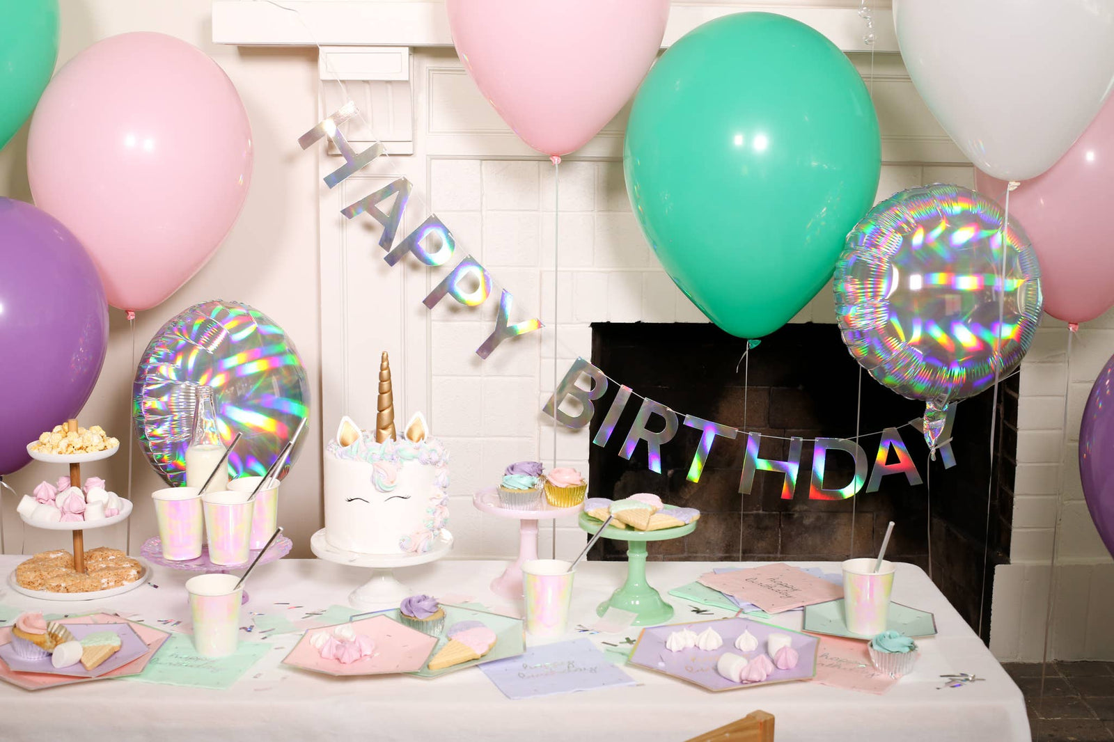 Iridescent Holographic HAPPY BIRTHDAY Letter Banner, Birthday Party Decorations, Happy Birthday Script Banner, Paper Letter Banner for Birthday PartyIridescent Holographic HAPPY BIRTHDAY Letter Banner, Birthday Party Decorations, Happy Birthday Script Banner, Paper Letter Banner for Birthday Party in unicorn theme, rainbow theme, mermaid theme