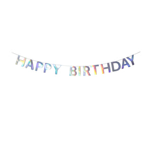 Iridescent Holographic HAPPY BIRTHDAY Letter Banner, Birthday Party Decorations, Happy Birthday Script Banner, Paper Letter Banner for Birthday PartyIridescent Holographic HAPPY BIRTHDAY Letter Banner, Birthday Party Decorations, Happy Birthday Script Banner, Paper Letter Banner for Birthday Party in unicorn theme, rainbow theme, mermaid theme