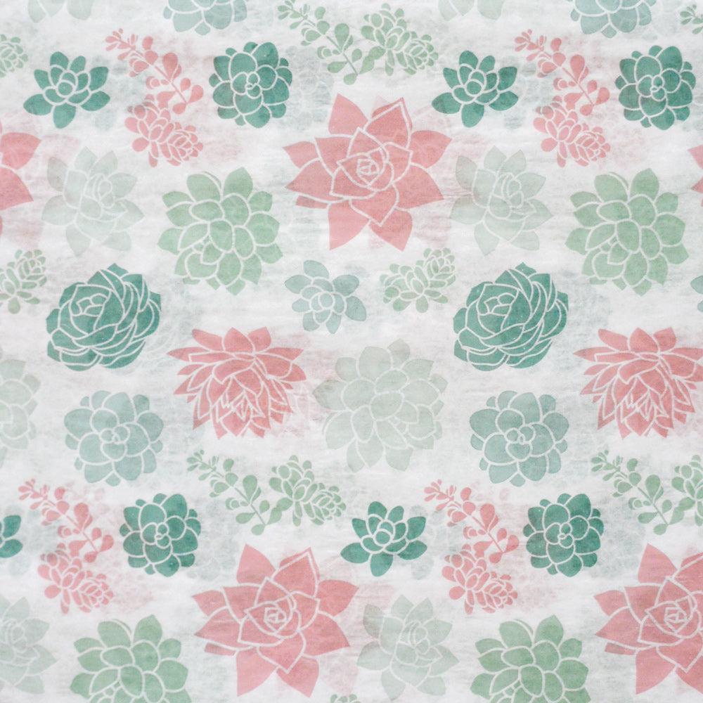 Pink and Green Succulents Patterned Tissue Paper - Boho Plants Christmas Holiday Gift Wrapping - Bridal Shower Gift Wrap