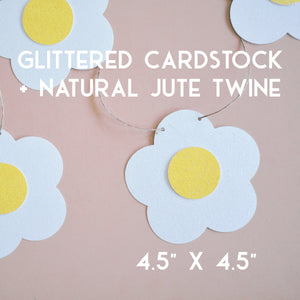 Groovy White Glitter Daisy Banner
