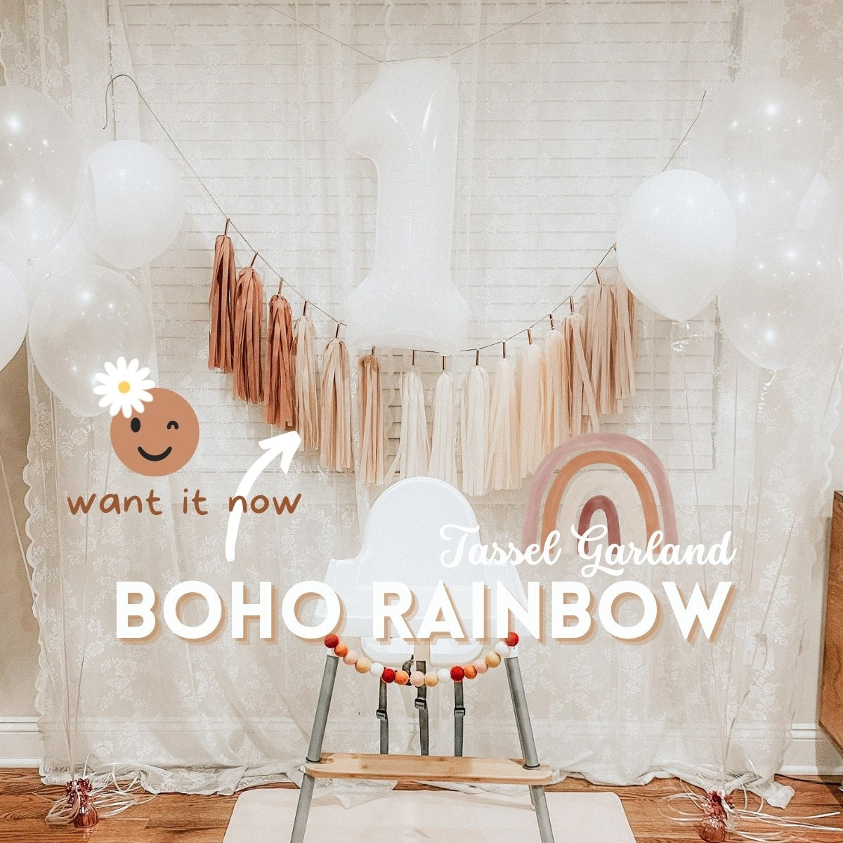 Blush Boho Rainbow Tassel Garland - Bohemian Party and Wedding Decoration 