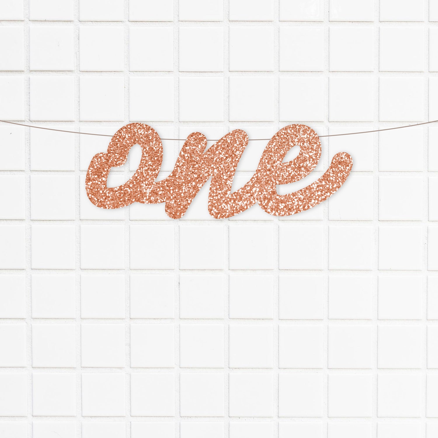 Rose Gold Glitter One Script Letter Banner